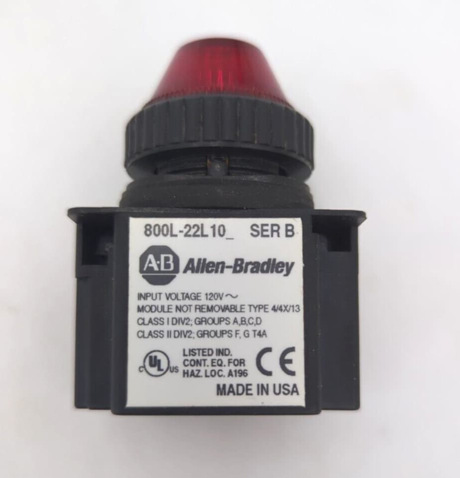 Allen Bradley 800L-22L10R 120 VAC, Red LED Indicator Used 2