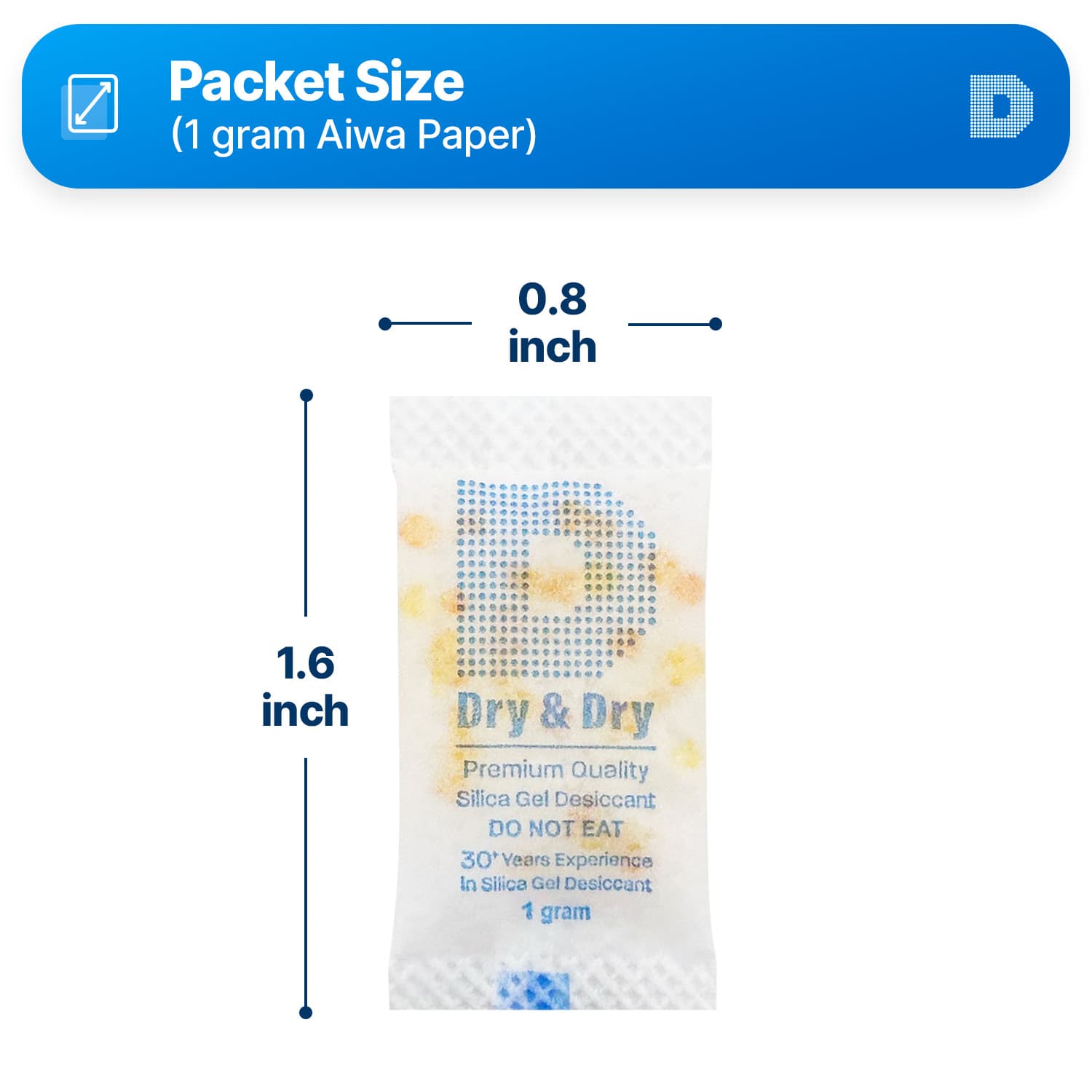 1 gram X 200 PK "Dry & Dry" Food Grade Orange Indicating Silica Gel Packets 6