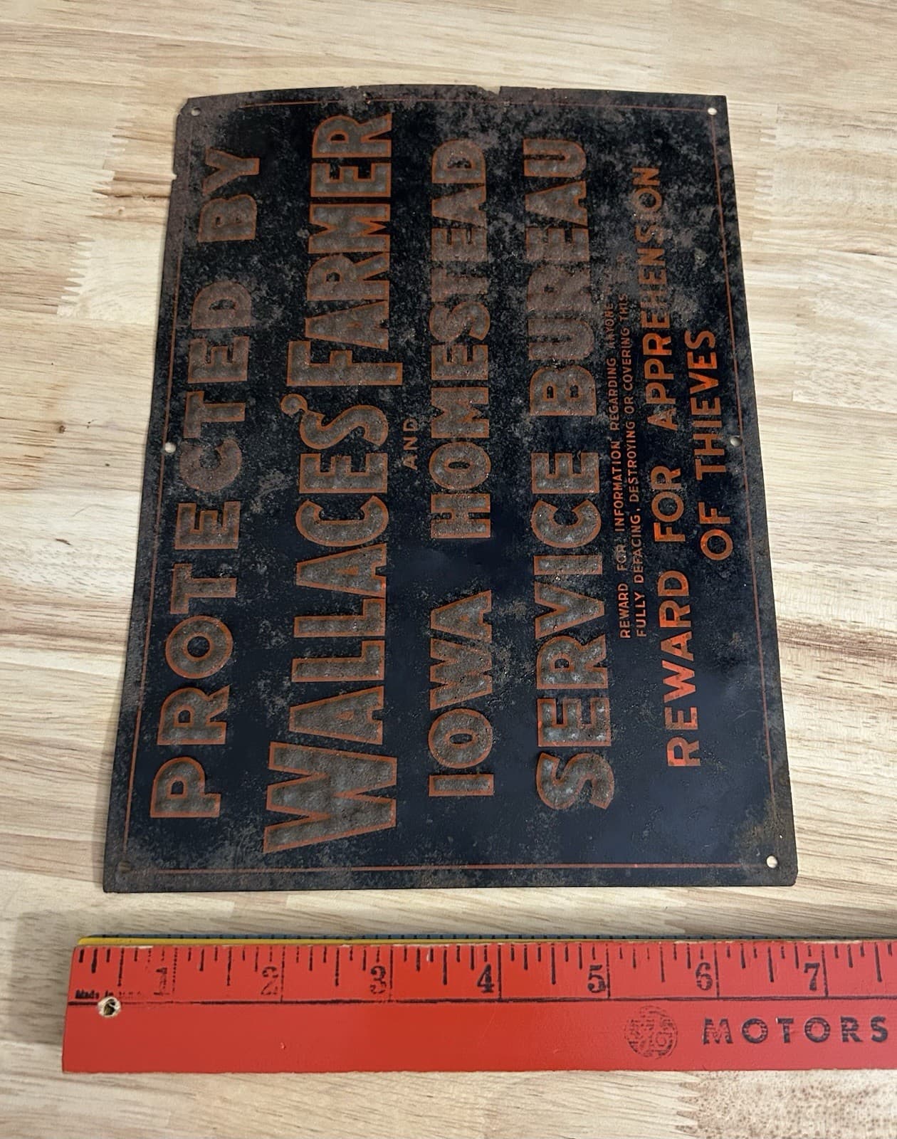 VTG 1930's Wallace's Farmer Iowa Homestead Tin Tacker Embossed Advertising Sign 5
