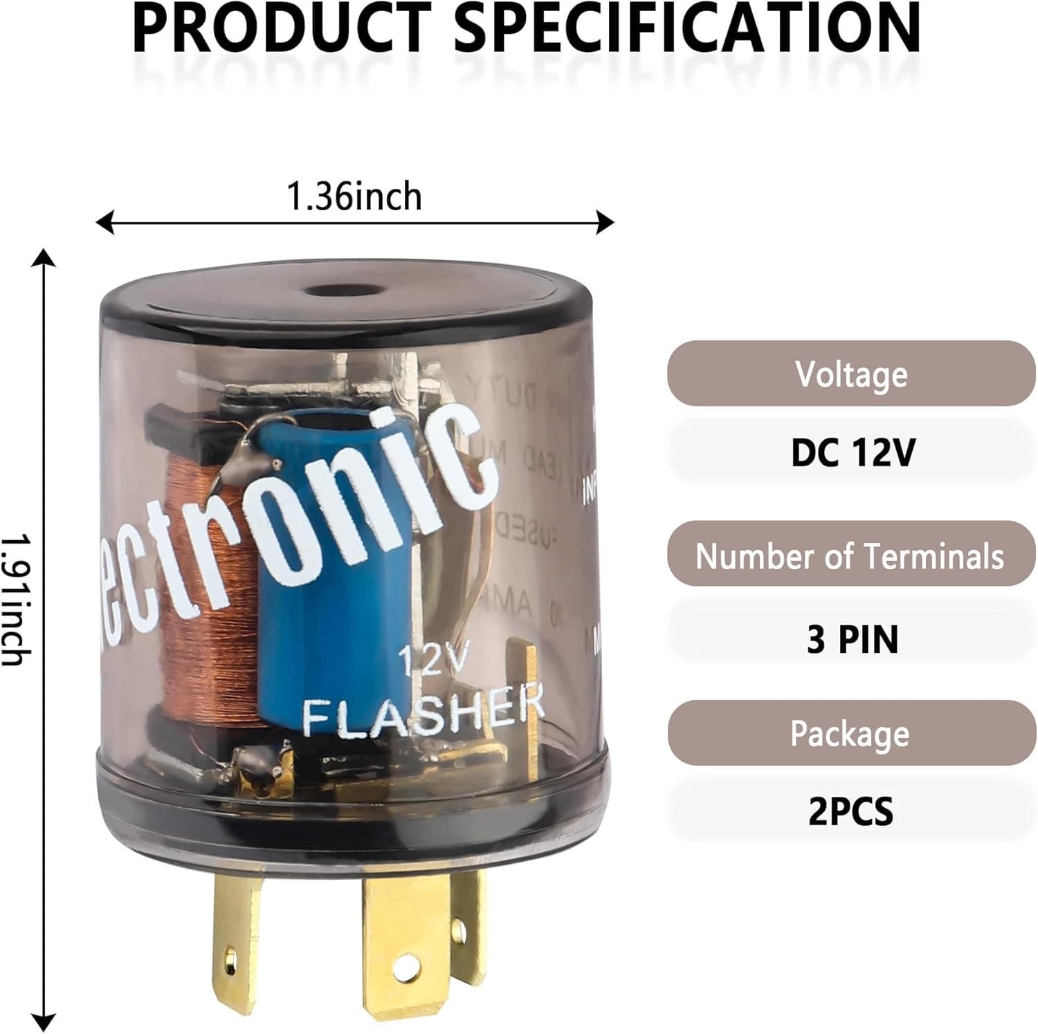 2PCS 12V Flasher Relay,Heavy Duty 3-Pin Turn Signal Relay,Two Prong Round Automo 2