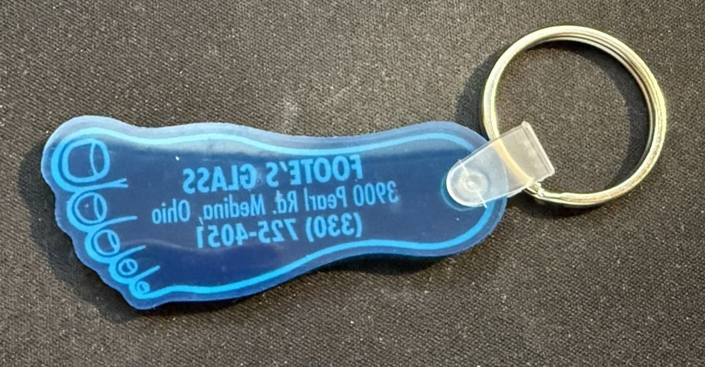 Vintage Foote's Glass Medina Ohio Keychain FOB RARE Foot Shaped Auto Repair 2