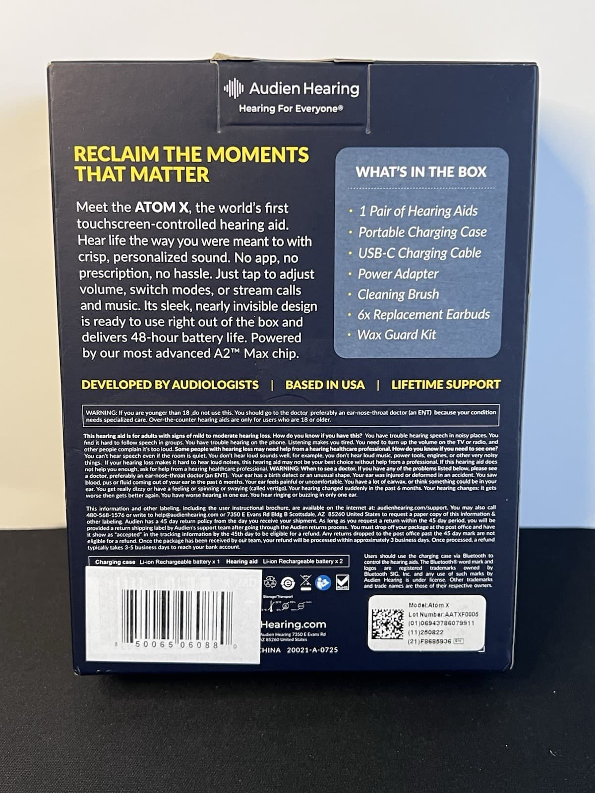 AUDIEN HEARING ATOM X RECHARGEABLE OTC HEARING AIDS BRAND NEW BLUETOOTH (0880) 2