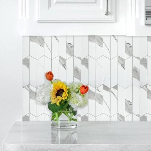 Arrow Tiles Peel and Stick Backsplash for Kitchen, Self 6 Marble White Arrow 3