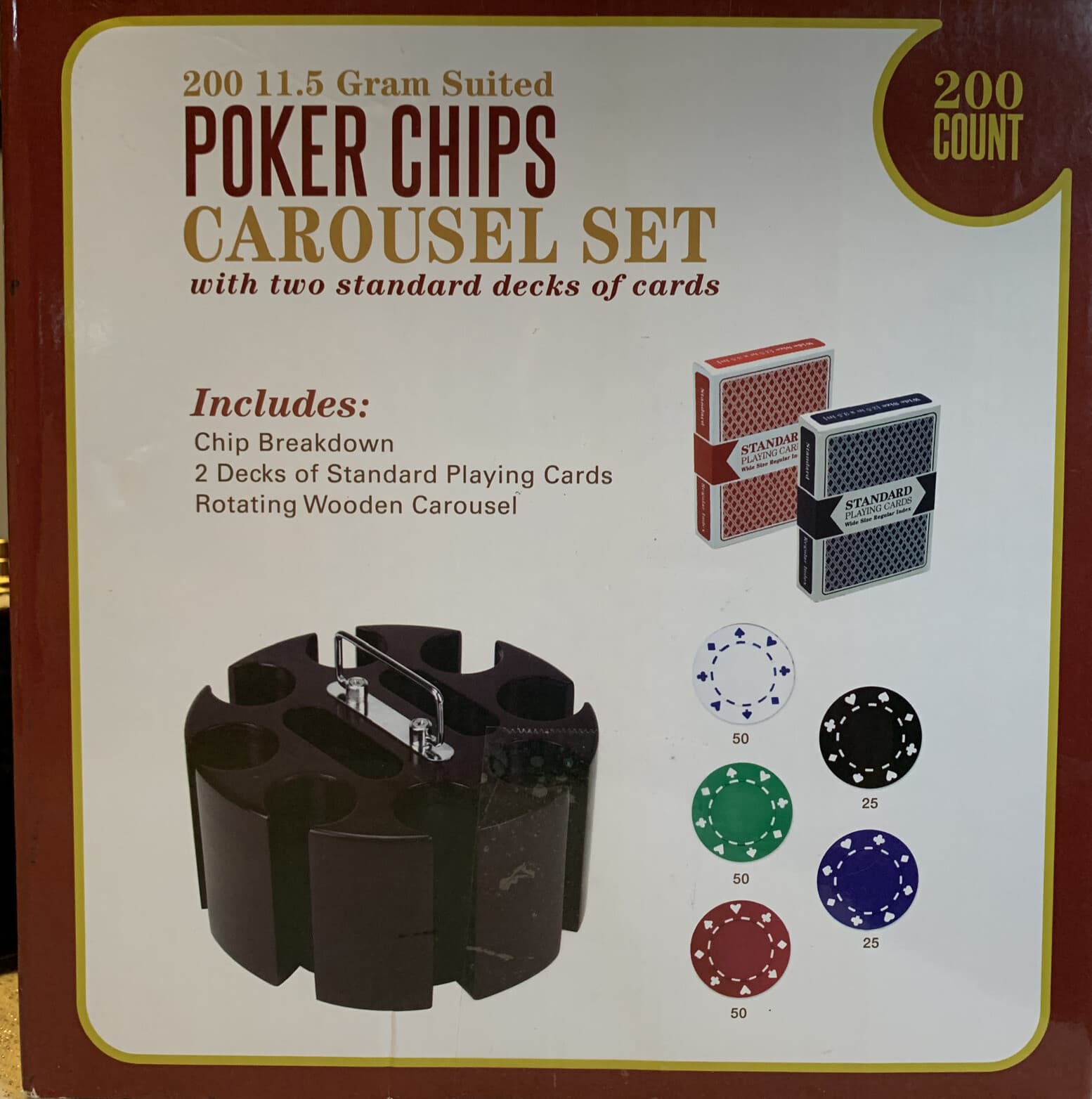 Poker Chips Carousel Set 2 Card Decks 200 Chips 11.5 Gram Vegas Style New 2