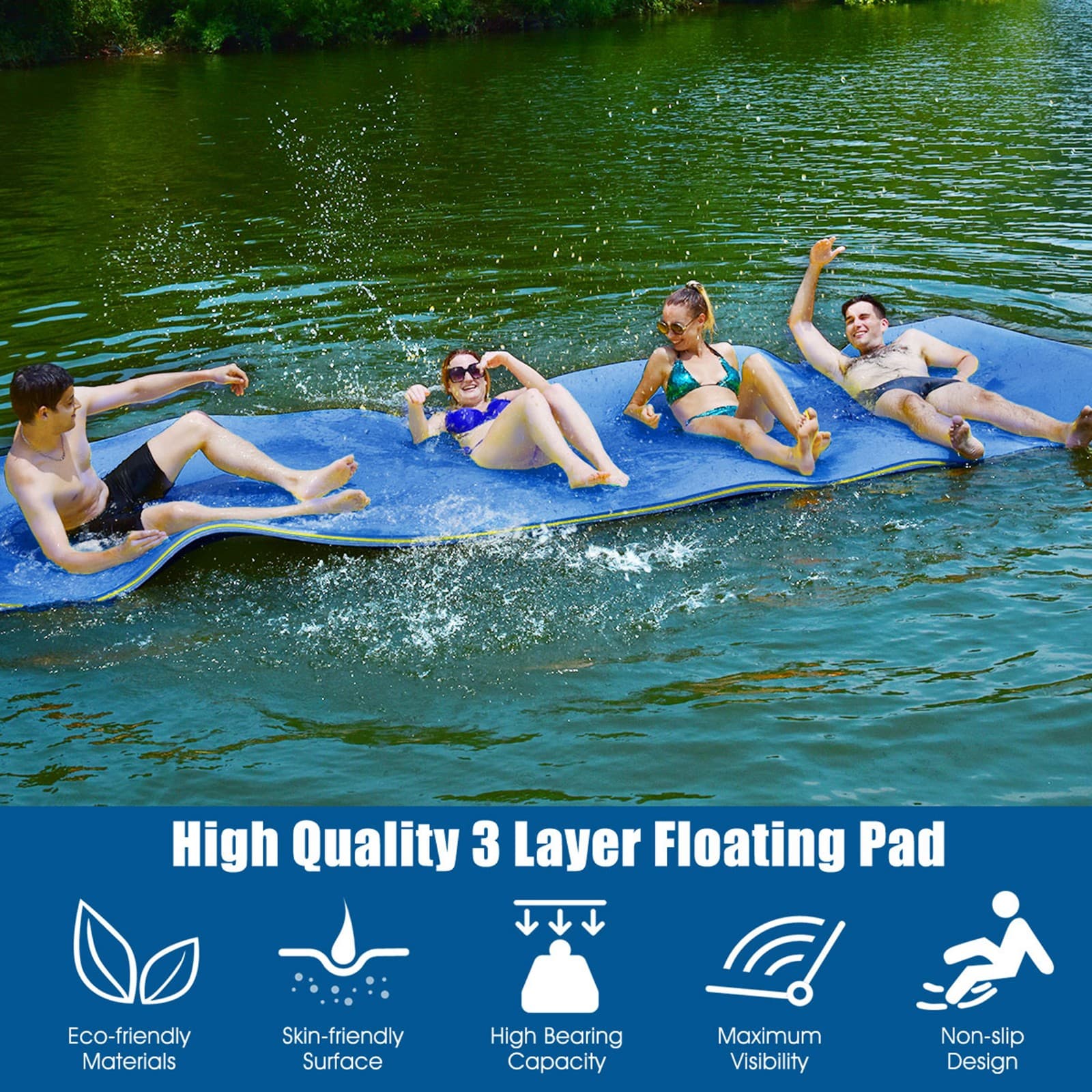 12' x 6' Floating Water Pad Mat 3-Layer Foam Floating Island for Pool Lake Blue 6