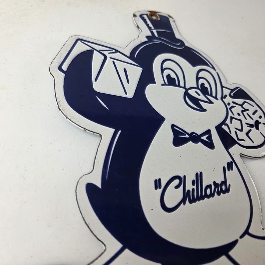 Vintage Chillard Ice Sign - Ice Cubes Chilly Willy Gas Service Porcelain Sign 4