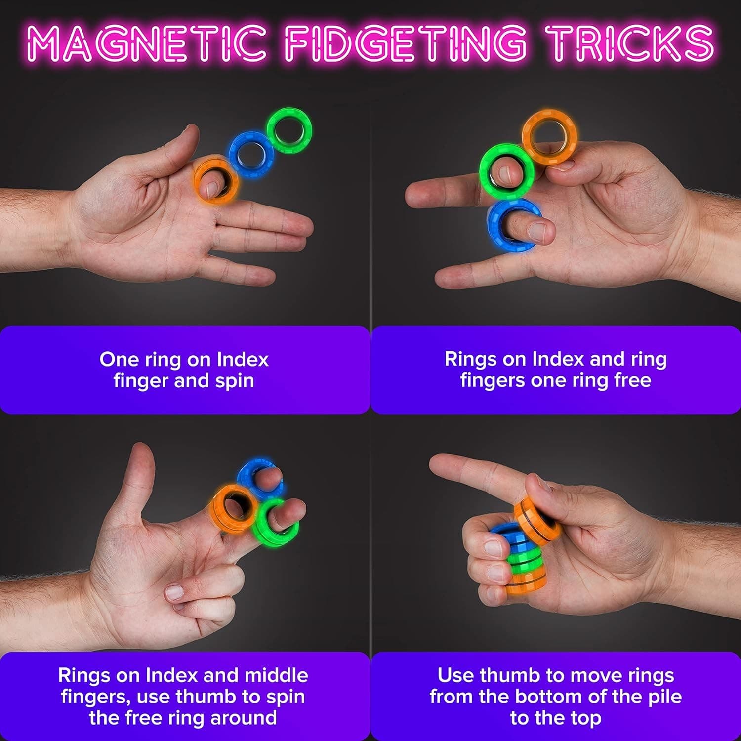 Magnetic Fidget Rings for Adults and Kids – Glow-in-The-Dark ADHD Fidget...  4