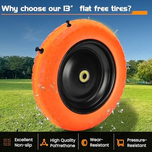 13" Flat Free Wheels Replacement for GOR Garden Cart Tires, 4.00-6 2 Orange 6