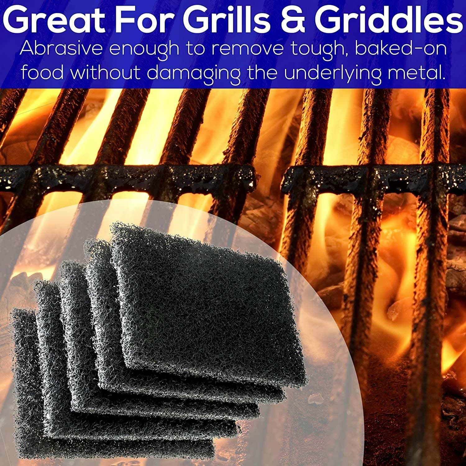 [5-Pack] Non Scratch Grease Scouring Pad for Industrial Grill & Griddle Cleaning 4