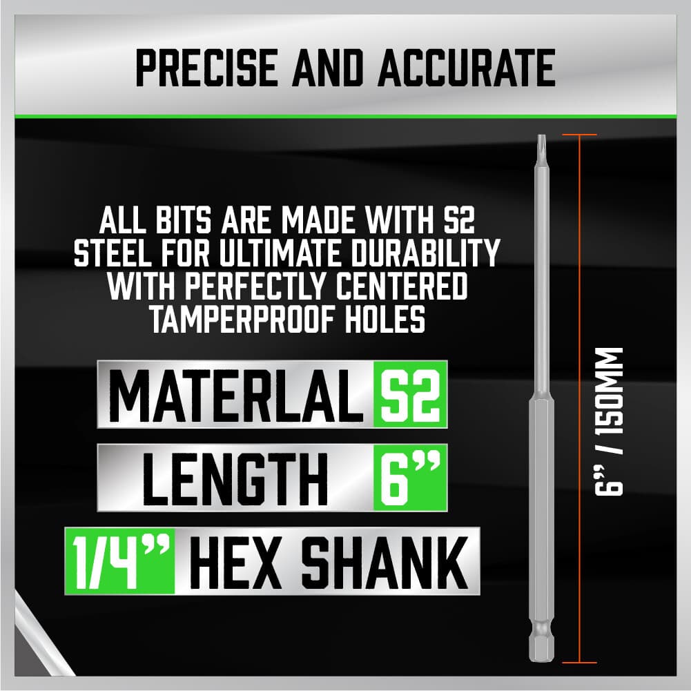 32pc Extra Long Security Bit Set Tamper Proof Torx Star 6 In 1/4" Shank w Holder 5