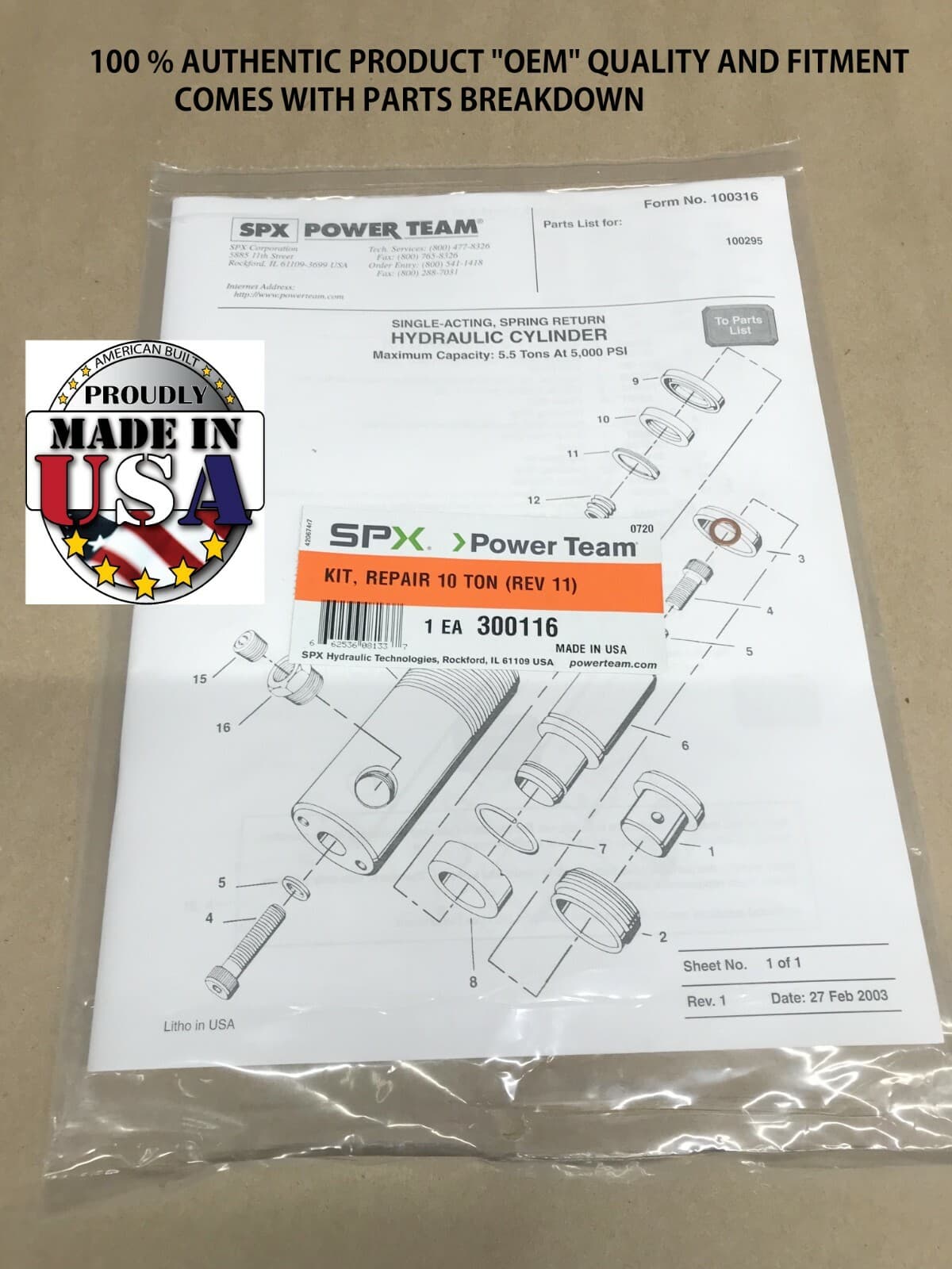 GENUINE OEM Ram  Cylinder Seal Kit for OTC 10 Ton Cylinder Power Team  SPX 2