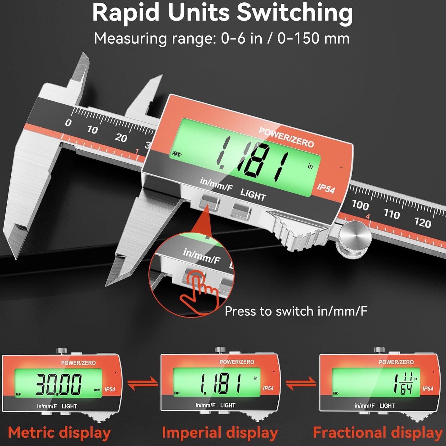 Digital Caliper, Rechargeable 6 Inch Vernier Caliper with Large LCD Screen Stain 4