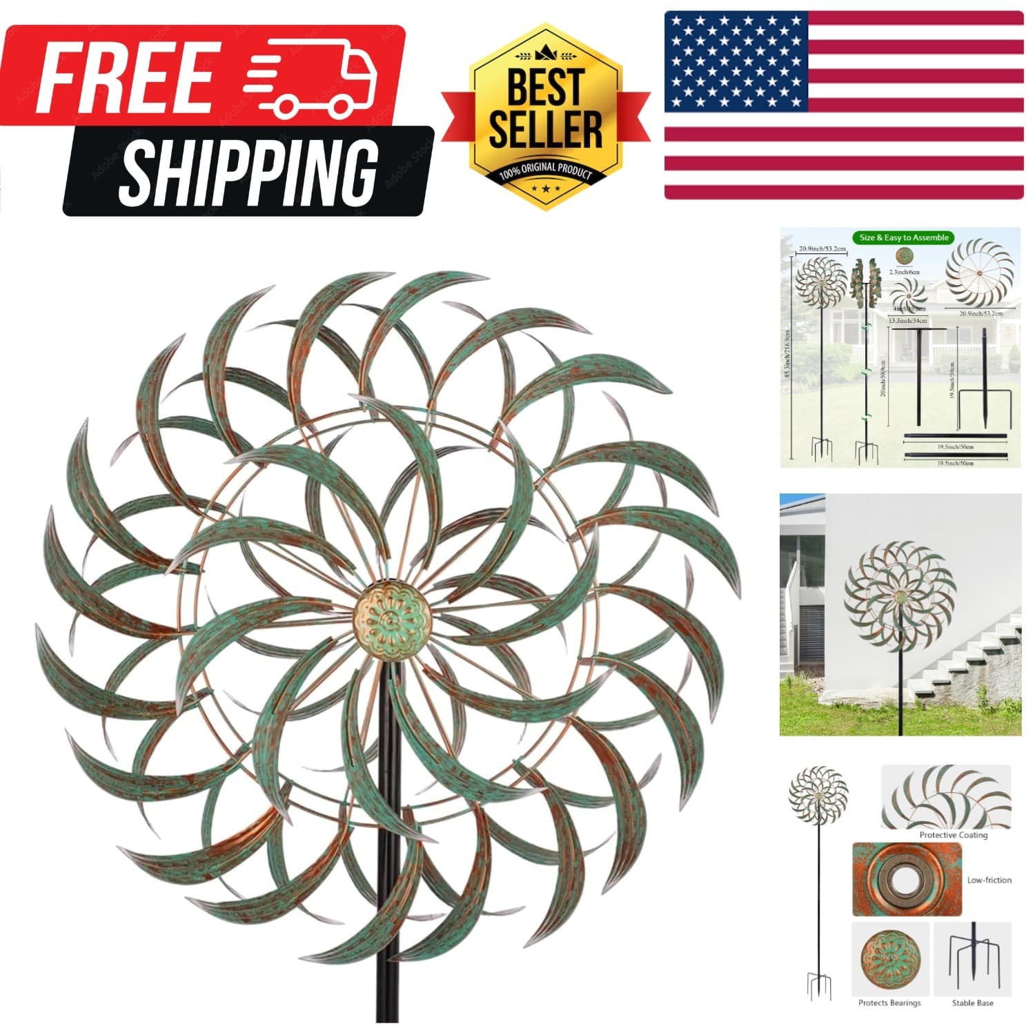 20” x 85” Kinetic Yard Art - Easy Install Outdoor Decor for Peaceful Spaces