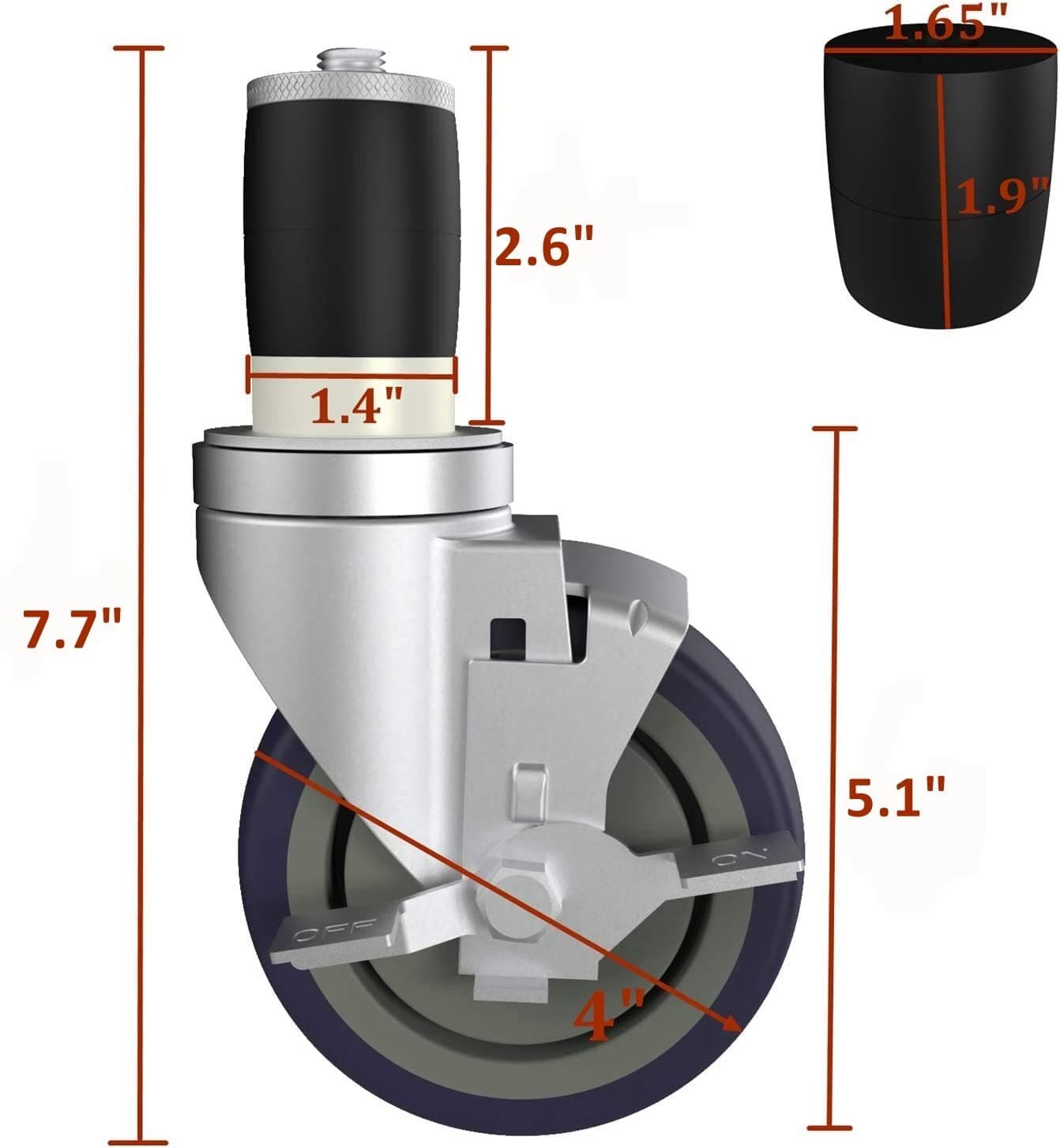 4 Inch Work Table Caster Wheels for Commercial Kitchen Prep Tables, Expanding 4