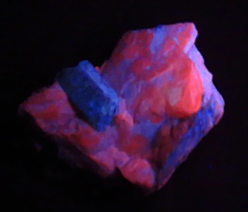 Apatite in  Fluorescent Pink Calcite- Eggansville, Canada 4