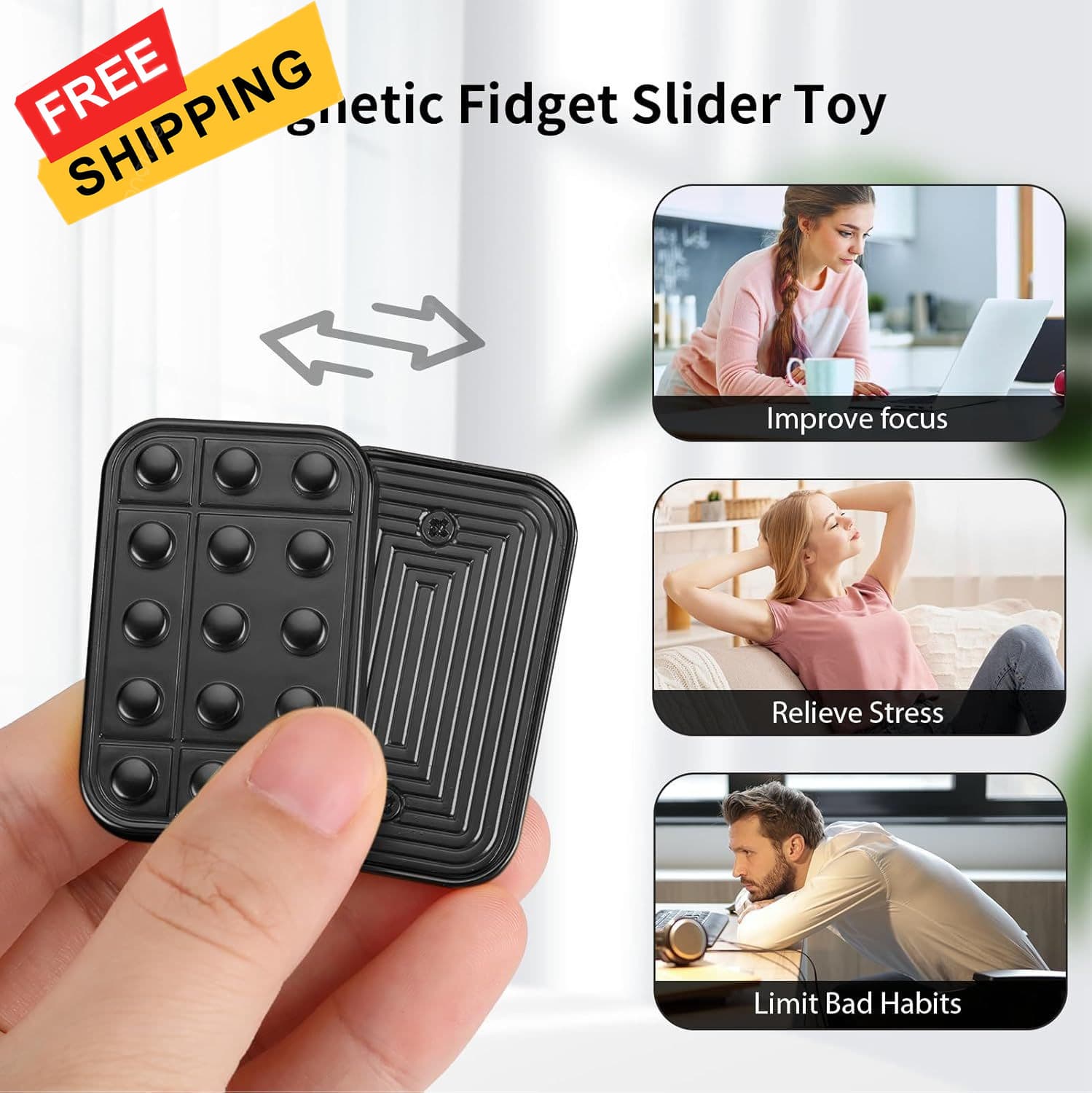 Fidget Toys Adults Metal Magnetic Slider Magnet Finger Haptic Black  5