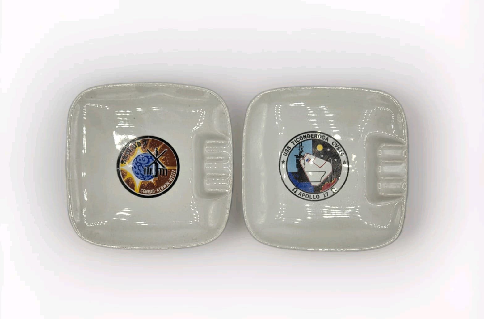 Lot of 2 Vintage NASA Ashtray USS Ticonderoga Apollo 17 Splashdown / Skylab I