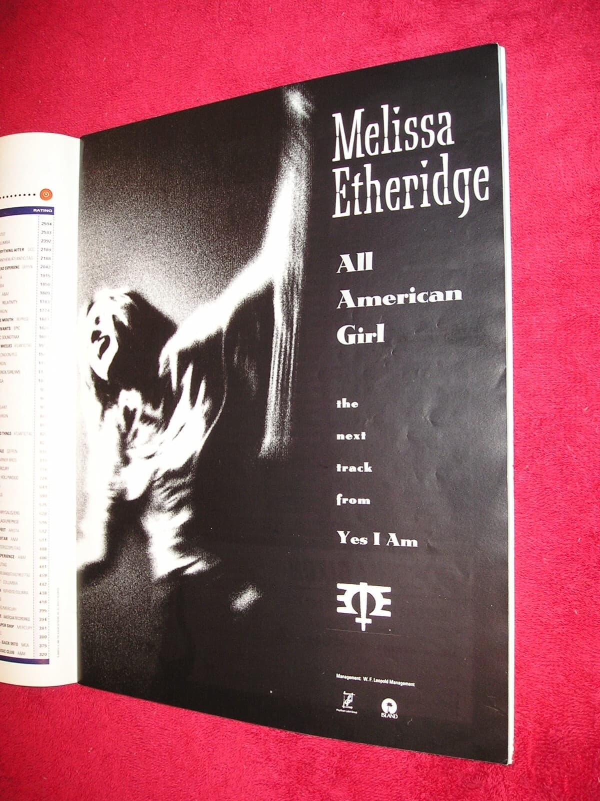 MELISSA ETHERIDGE - 1988, 1992, & 1994 US Five(5) Different Full-Page Ads 6