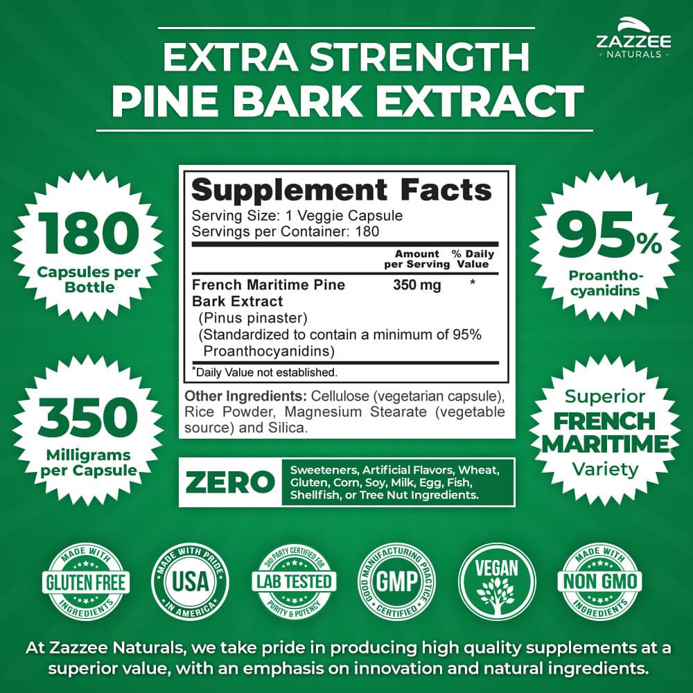 Extra Strength French Maritime Pine Bark Extract, Pycnogenol, 350 mg, Kosher 2