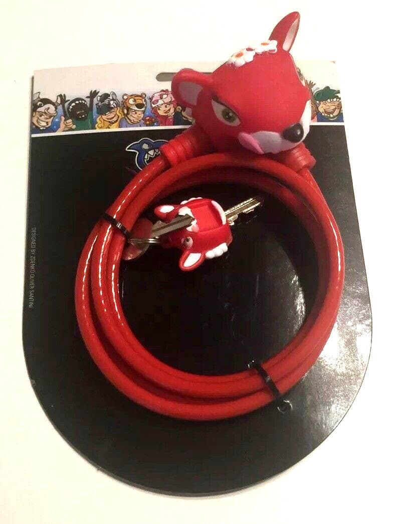 child kids bike cable lock 2 keys red cat face 3