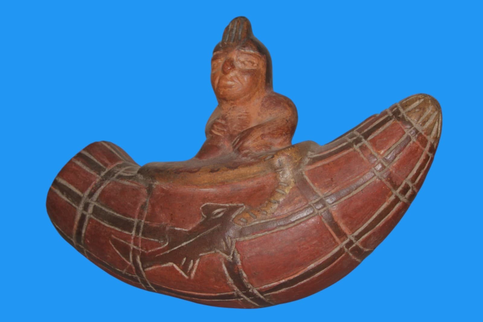 Museum Replica of a Pre Columbian Nazca Artifact Fisherman in a Reed Boat 001 3