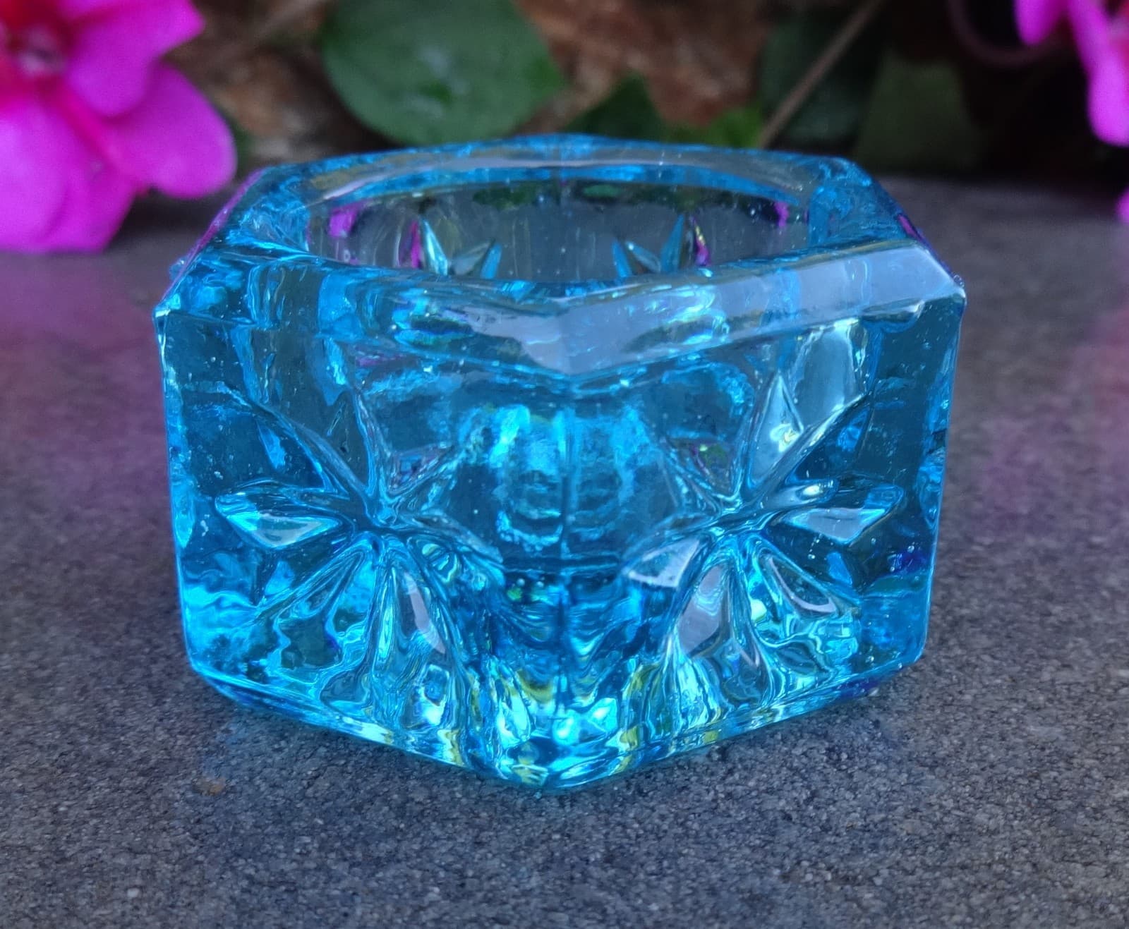 Bright, Watery Blue Glass Six-Sided Open Salt Dip Cellar, Dish! 3