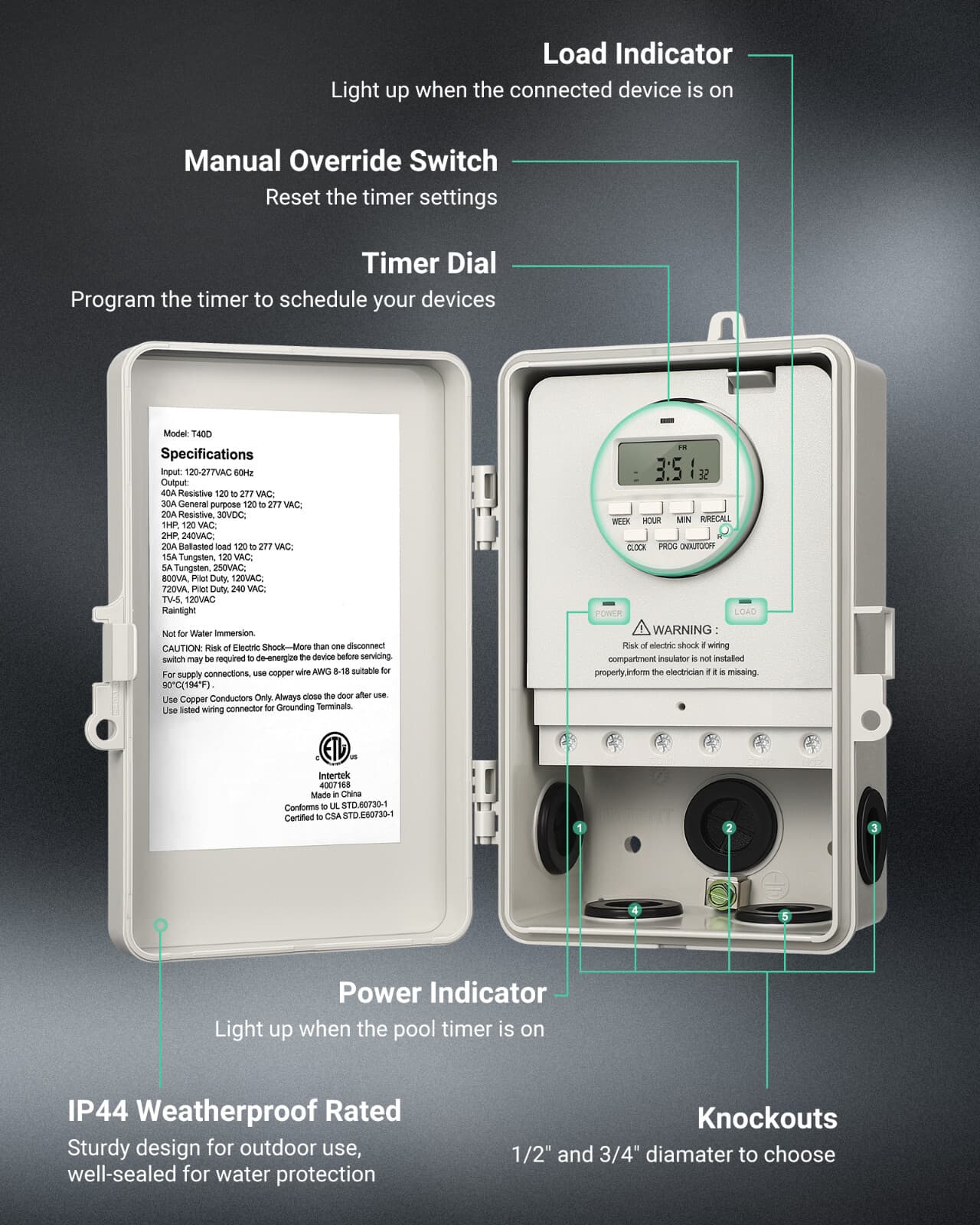 DEWENWILS Pool Pump Timer, Digital Timer Box,7-Day 20 ON/Off Programmable Timer 6