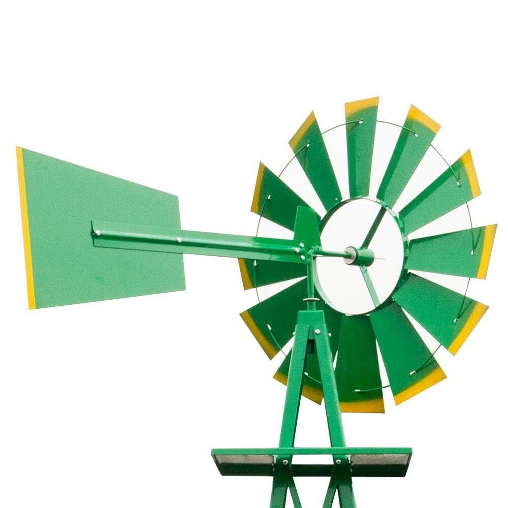 8FT Green Metal Windmill Yard Garden Decoration Weather Rust Resistant Wind Mill 4
