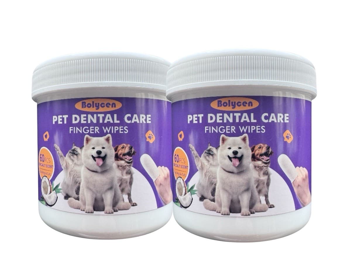 Bolycen Pet Dental Care Finger Wipes – 60 Count Coconut Scent for Dogs & Cats 2p