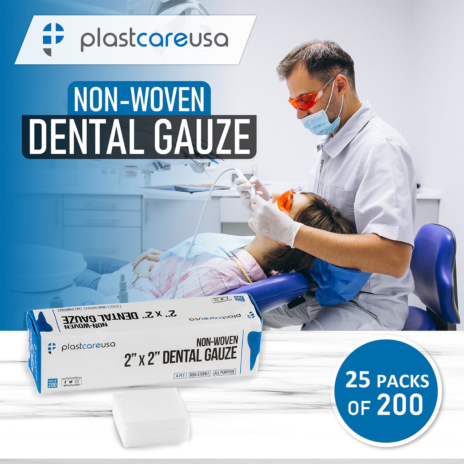 5000 2x2 Non Woven Sponges 4-Ply, Non-Sterile Cotton Dental Gauze (1 Case) 3