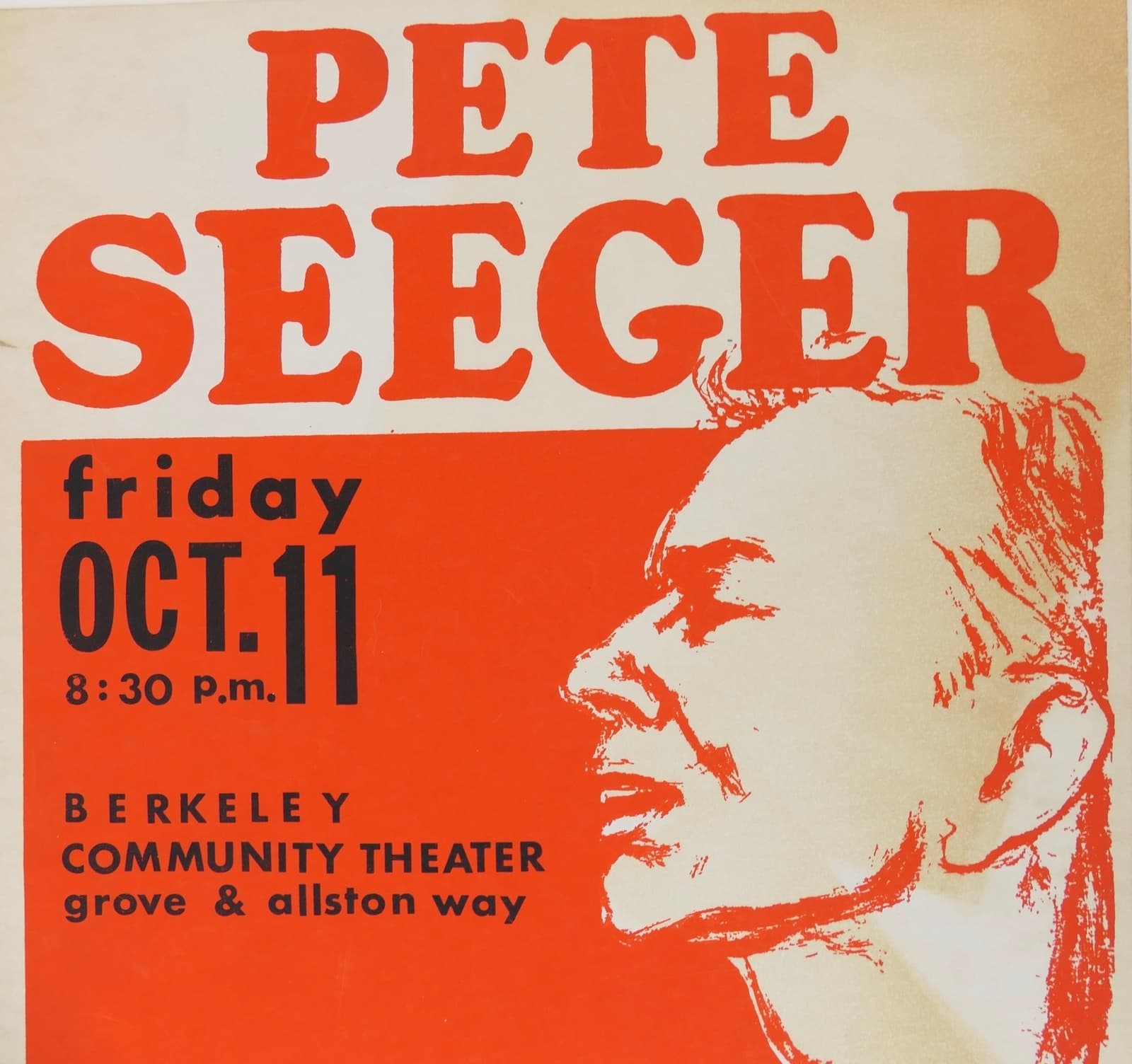 1968 PETE SEEGER "WOODY GUTHRIE MEMORIAL" CONCERT POSTER 2