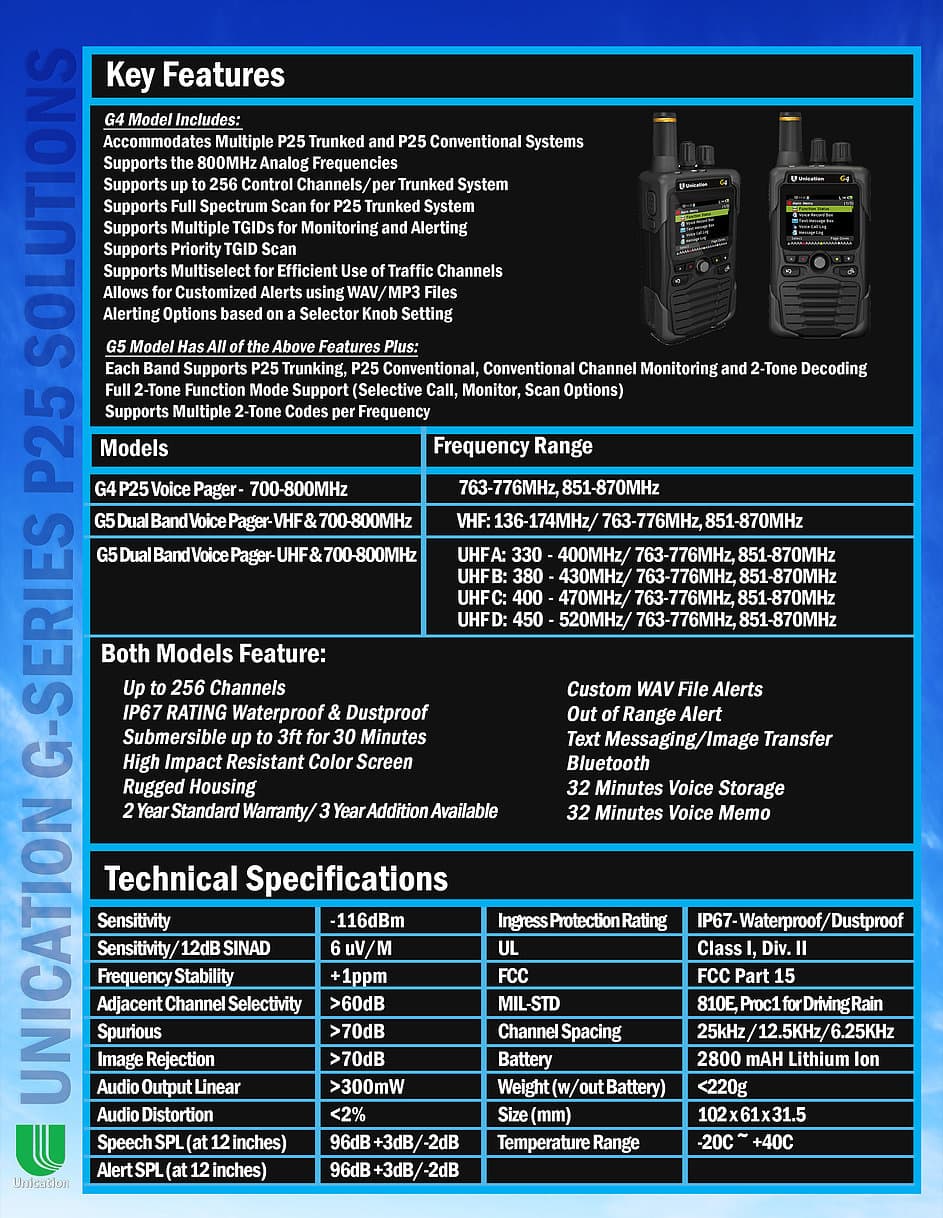UNICATION  G5 VHF or UHF & 7/800Mhz P25 DIGITAL PAGER SCANNER FIRE EMS OEM HAM 4