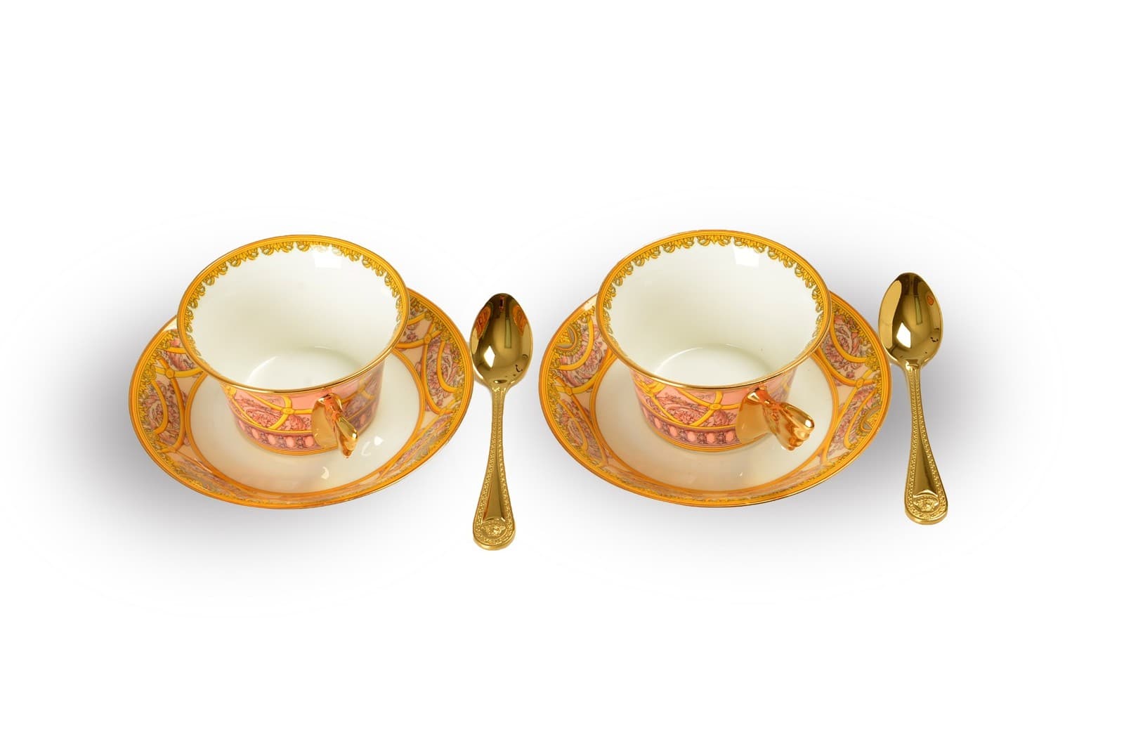 Rosenthal X Versace "Scala del Palazzo Rosa" 2 Cups 2 Saucers and 2 Spoons Set
