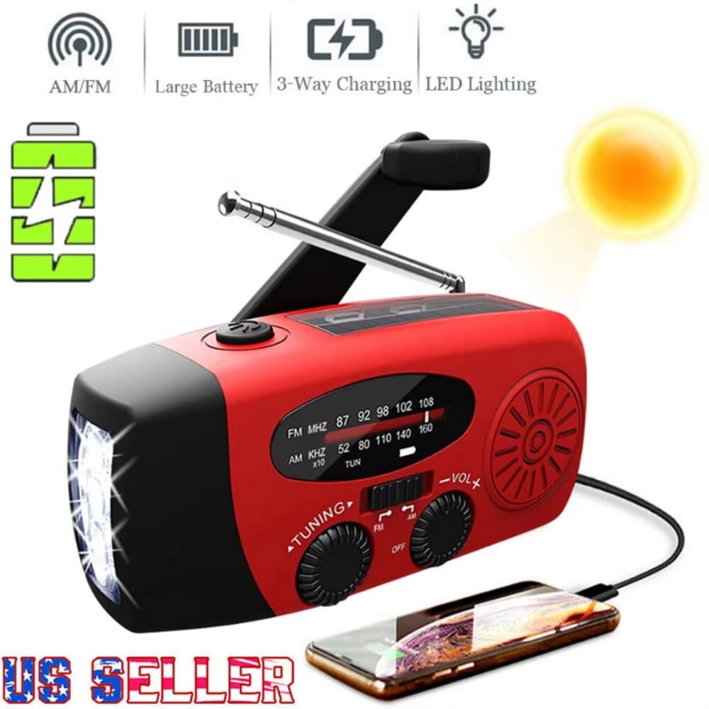 2000mAh Radio Crank Solar Hand Weather Power Bank Charger with Flashlight Light