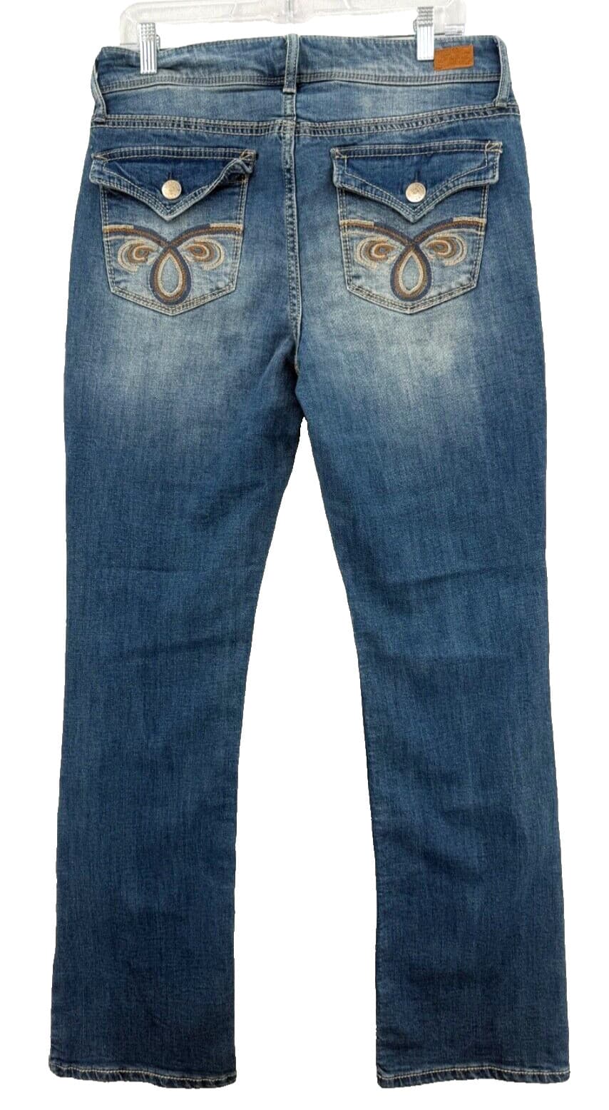 Seven7 Jeans Women's 12 Rocker Slim Boot Cut Distress Med Wash Embroidery Pocket 2