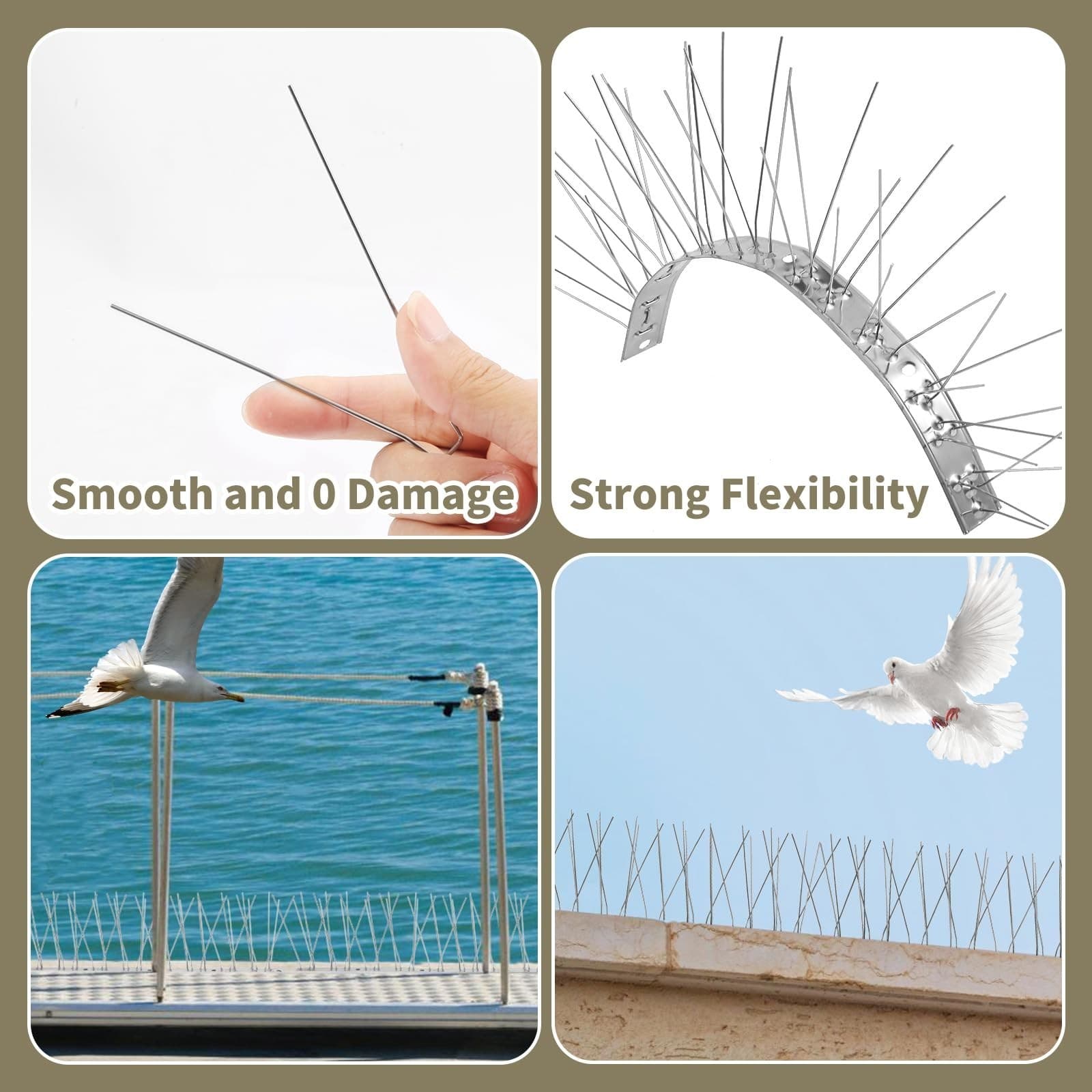 Stainless Steel Bird Spikes 3.3FT, Bird Spikes for Outside to Keep Birds Away... 3