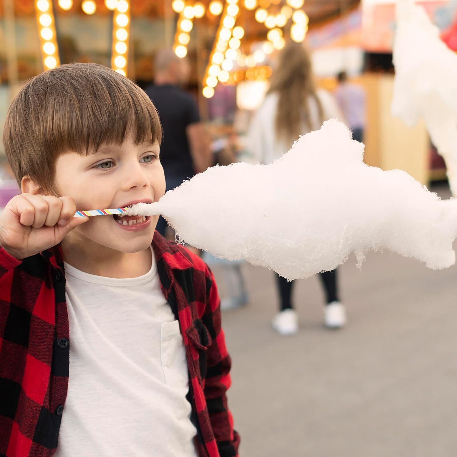 Palitos de algodón de azúcar de 13,77 pulgadas, pajitas de papel colores al azar 2