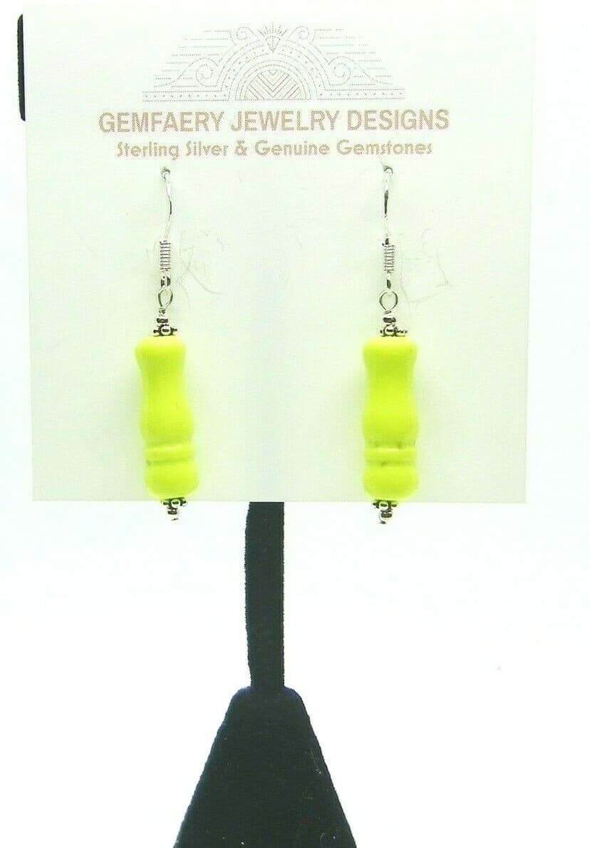 Sterling Silver Carved Natural GASPEITE Gemstone Dangle Earrings...Handmade USA 3