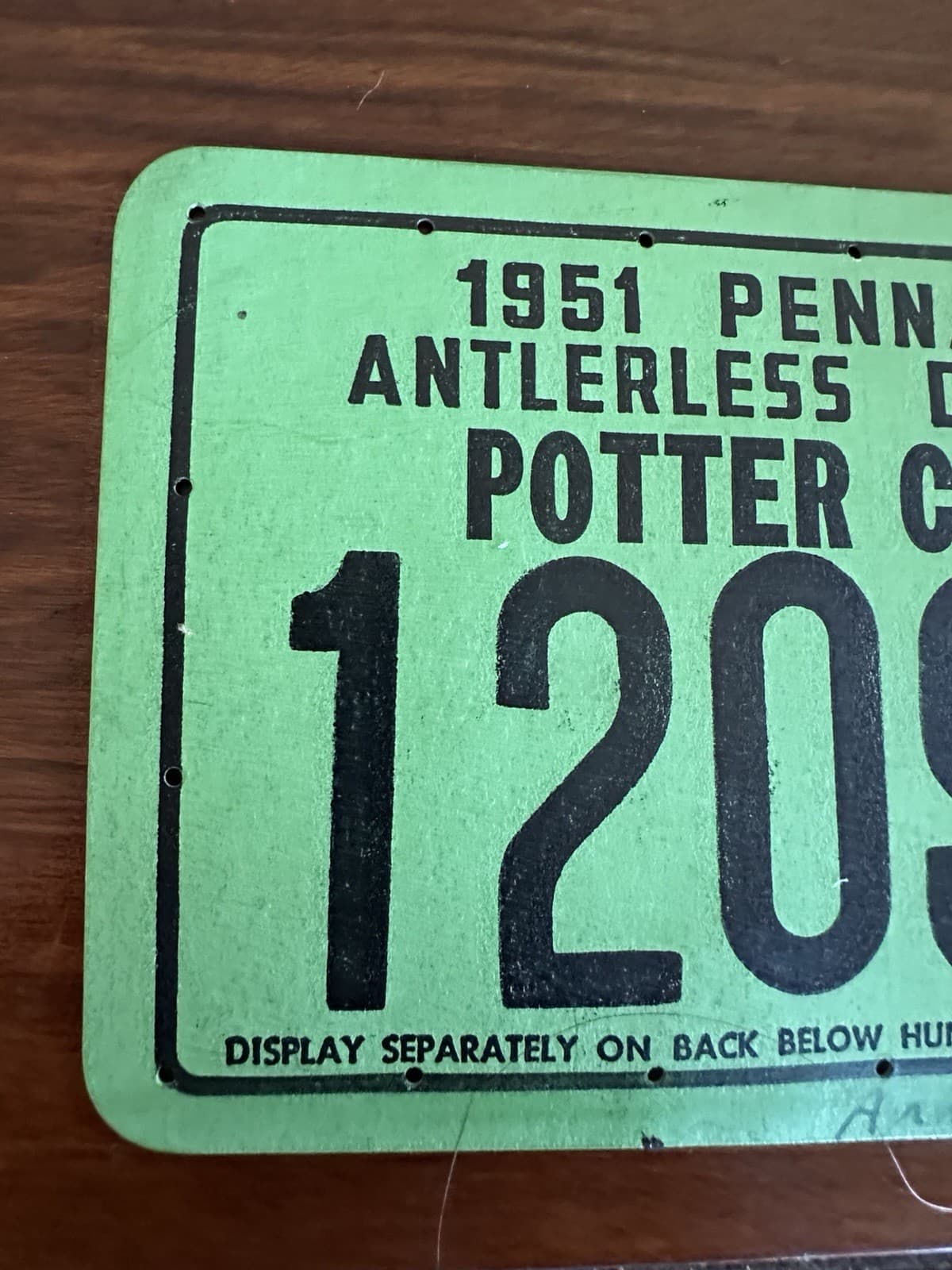 1951 Penna Pennsylvania Antlerless Deer Hunting License Tag Potter Co 12090 VTG 2