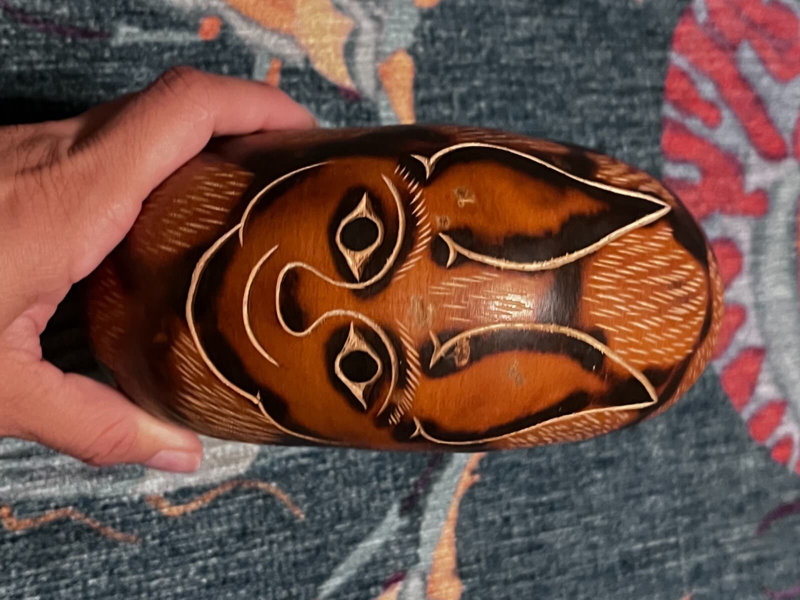 Vintage Peruvian Hand-Carved Gourd Squash Folk Art w/ Chupacabra 2