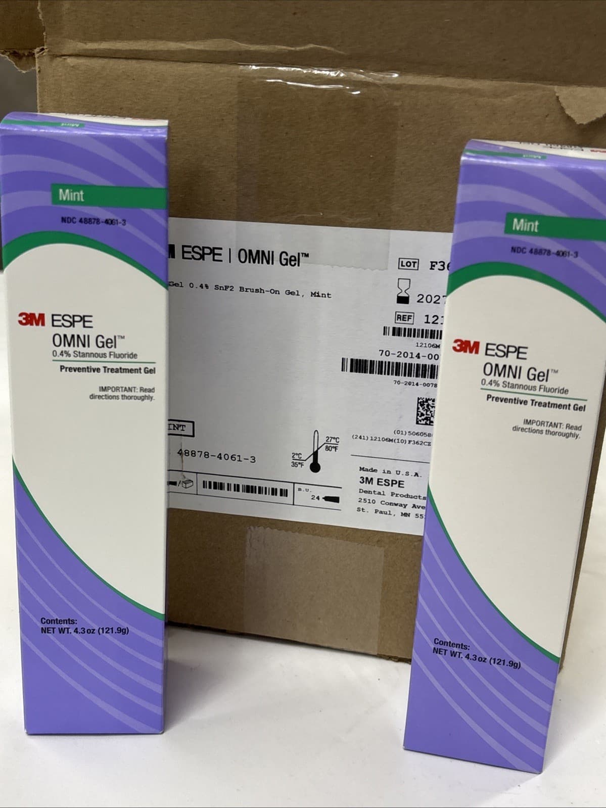 2 Tubes (4.3oz each) 3M ESPE 12106M OMNI Gel 0.4% Stannous Fluoride EXP 1/27 6