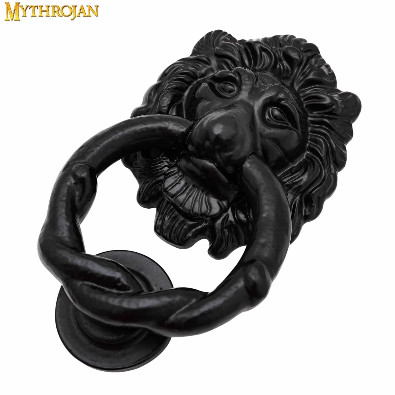 Lion Door Knocker Hook CastIron Rustic Home Entrance Decoration Round Ring Black 3