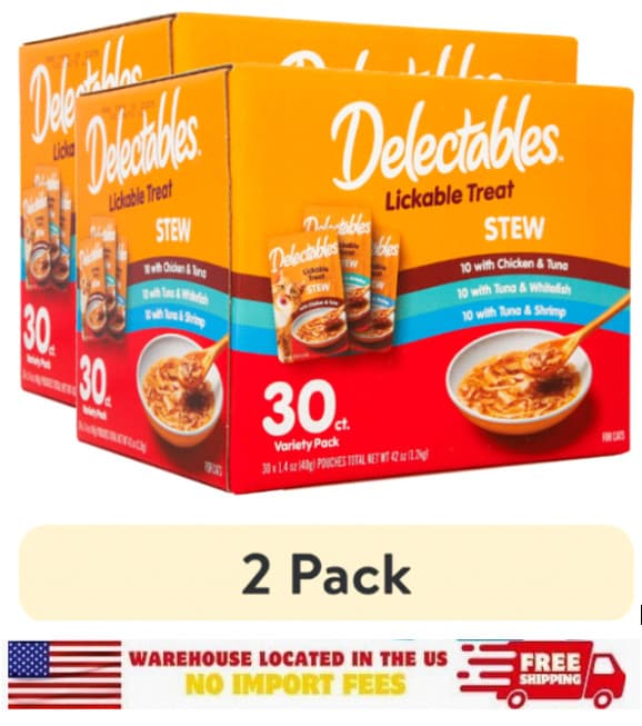 (2 pack) Hartz Delectables Stew Lickable Wet Cat Treats Variety Pack, 30 Count