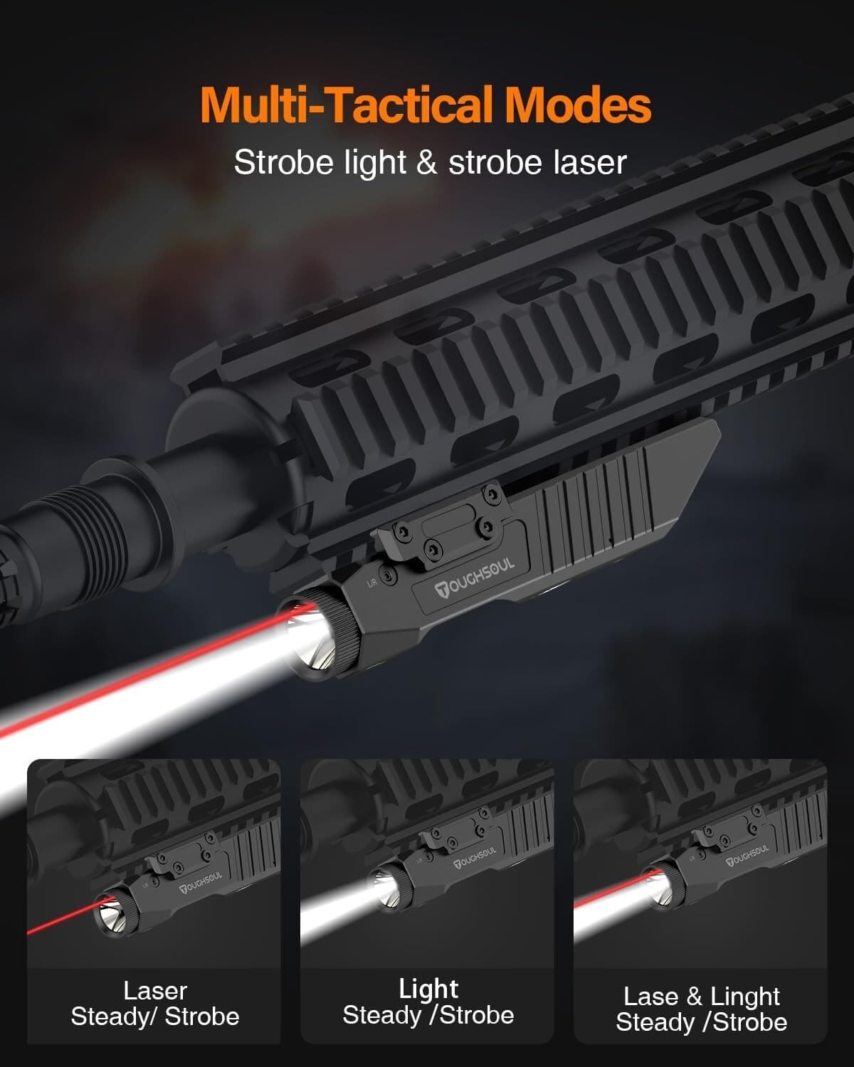 TOUGHSOUL 1450 Lumen Flashlight & Red Laser Sight w/ M-Lok & Picatinny Dual Rail 3
