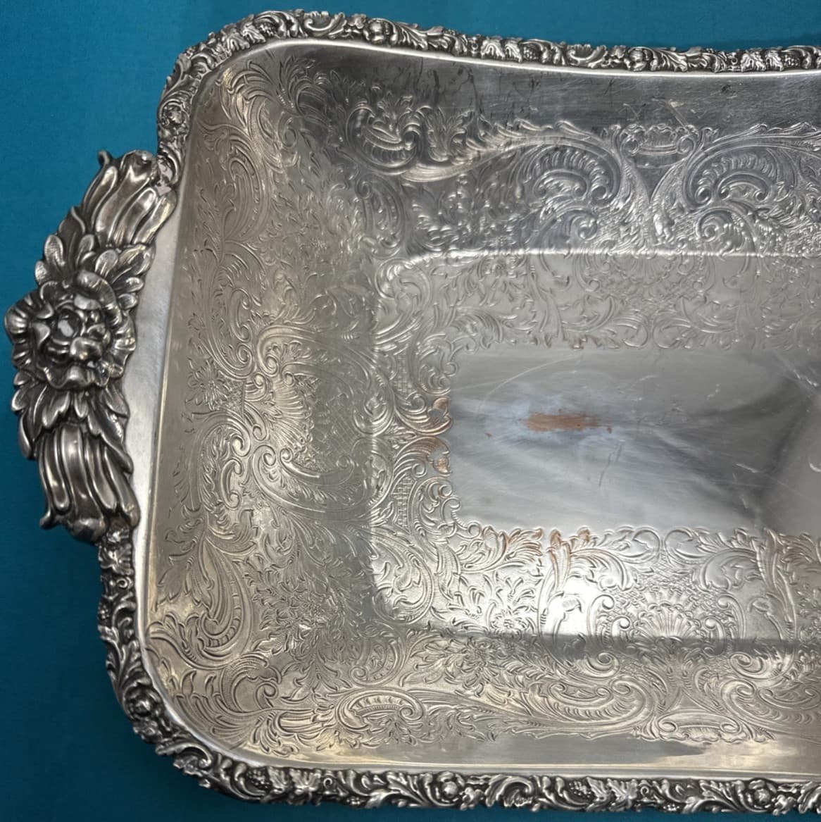 BARKER ELLIS 13.25" Rectangle Scrolled Serving Bowl w/ Handles England 6