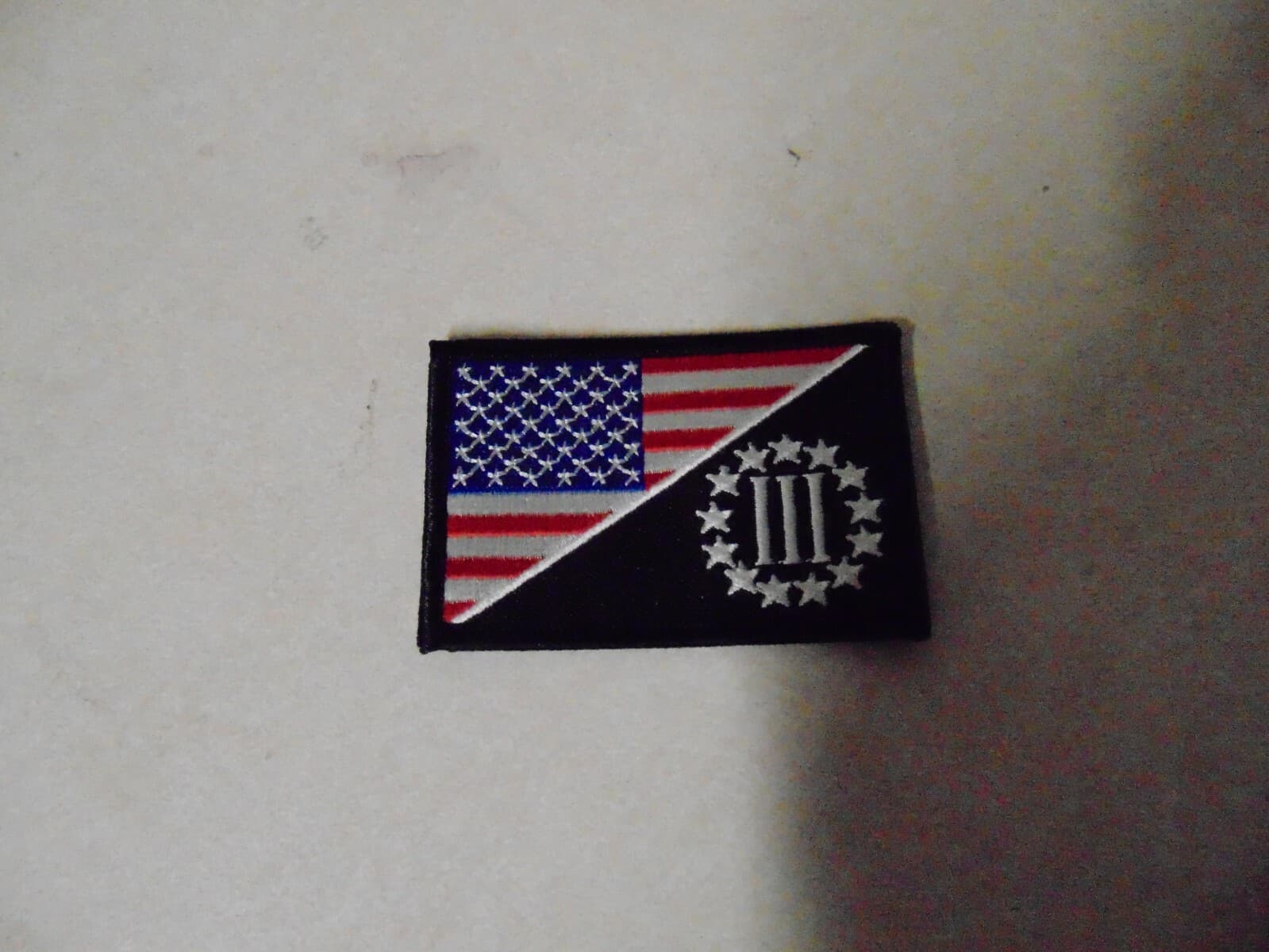 MILITARY PATCH SEW ON AMERICAN FLAG APPROX 3 X 2 HALF FLAG HALF III UNSURE UNIQU