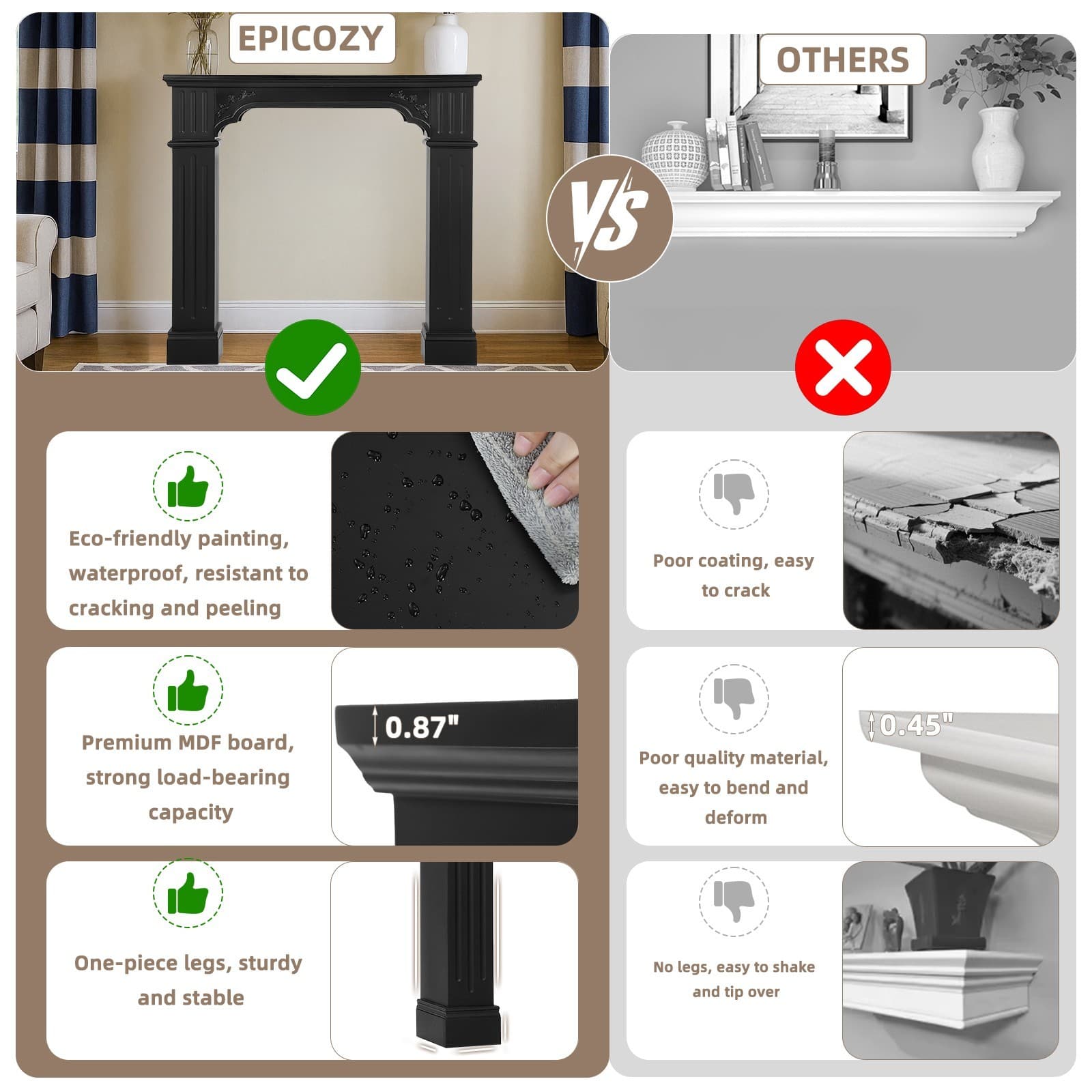 Modern Fireplace Mantel Freestanding Fireplace Surround for Electric Fireplaces 4