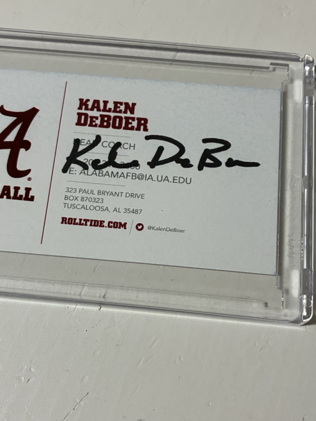 ALABAMA CRIMSON TIDE FB COACH KALEN DEBOER SIGNED BUSINESS CARD Auto 2