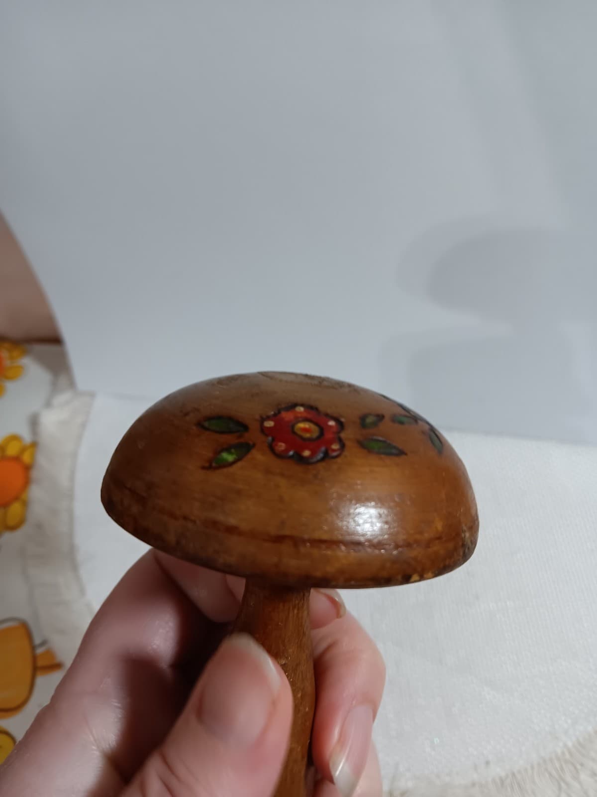 VINTAGE WOODEN FLORAL TREEN DARNING MUSHROOM SOCK MATERIAL REPAIR TOOL SEWING!!! 6