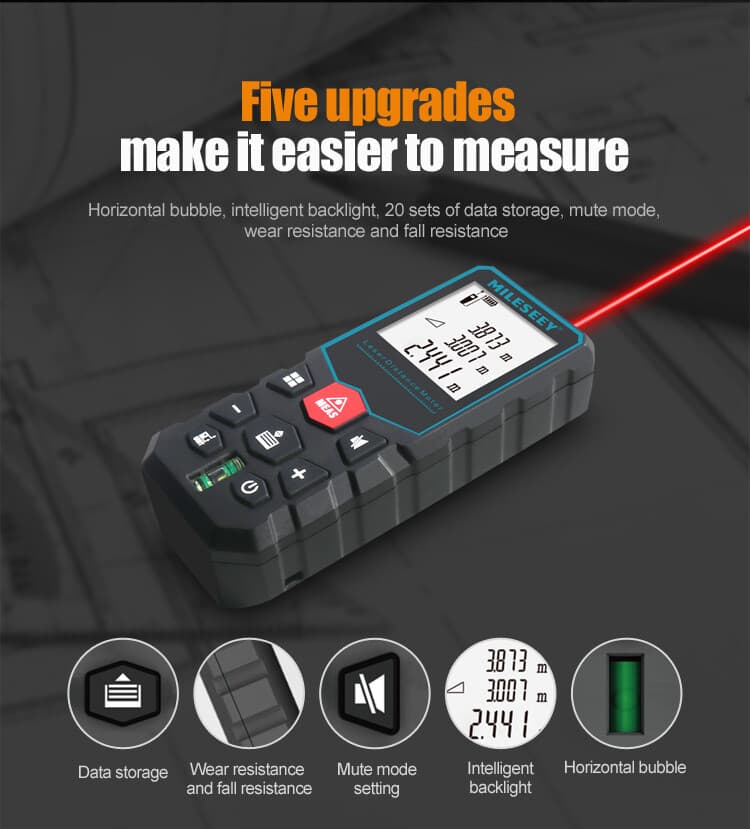 Mileseey 328 Ft Laser Distance Measure with Bubble Level M/in/Ft 2 AAA Batteries 2